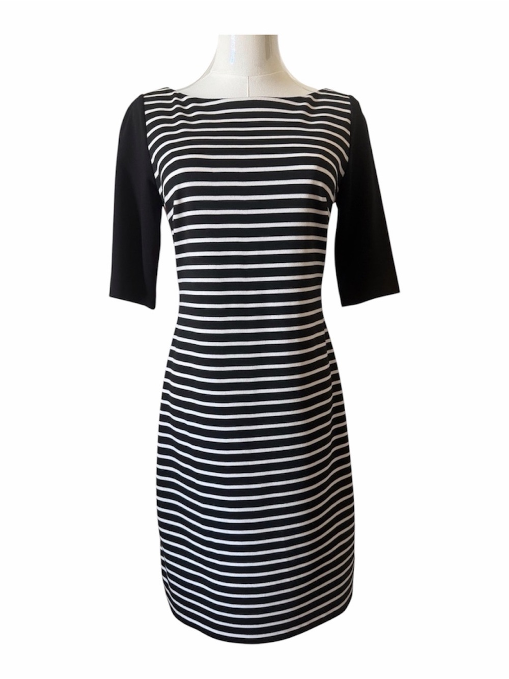 Eliza J Black & White Striped Sheath Half Sleeve Dress Size 2